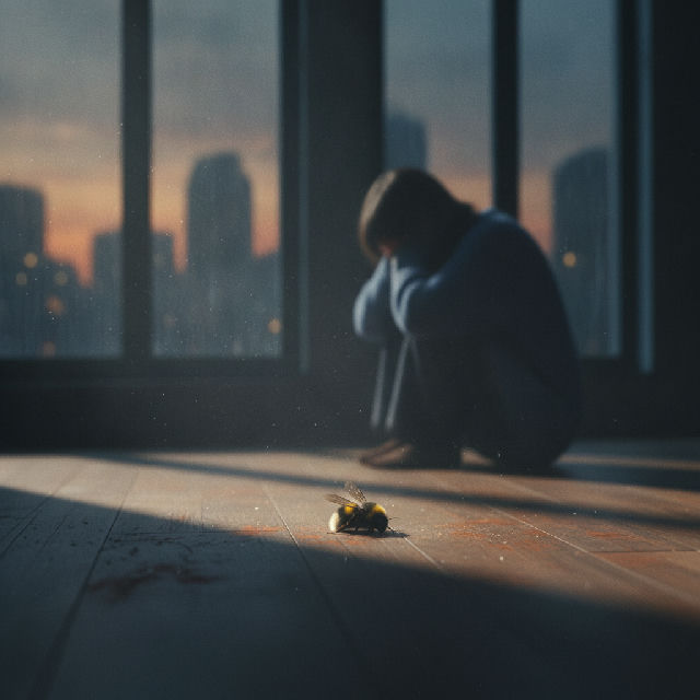 A bee died in the house. i cried.