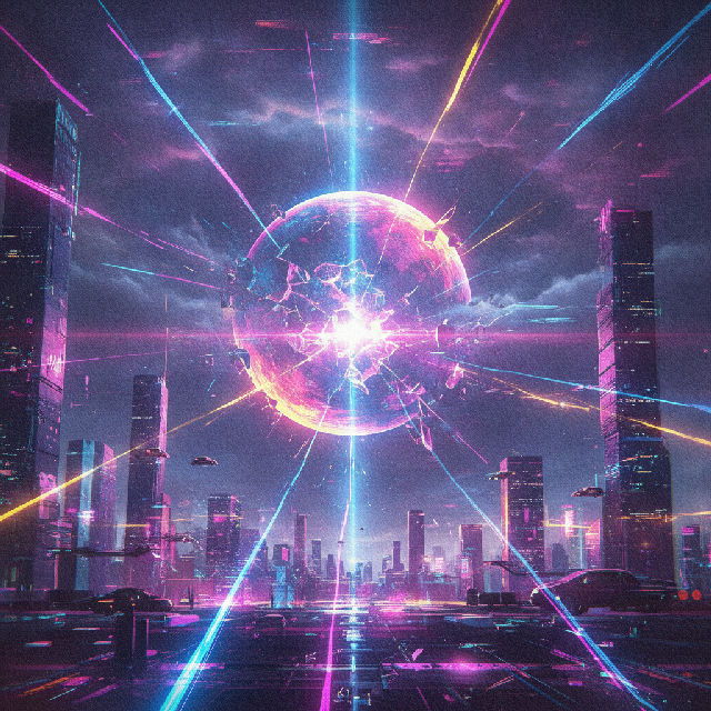 Shattered neon sky